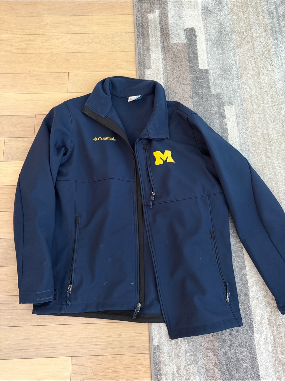 Columbia Navy Softshell Jacket with Yellow M Patch